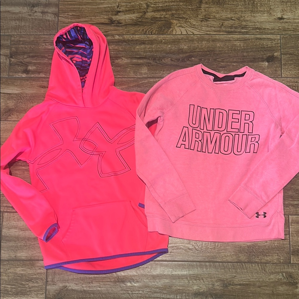 Under Armour Kids Bright Pink and Light Pink Hoodie and Sweatshirt Set Youth LG